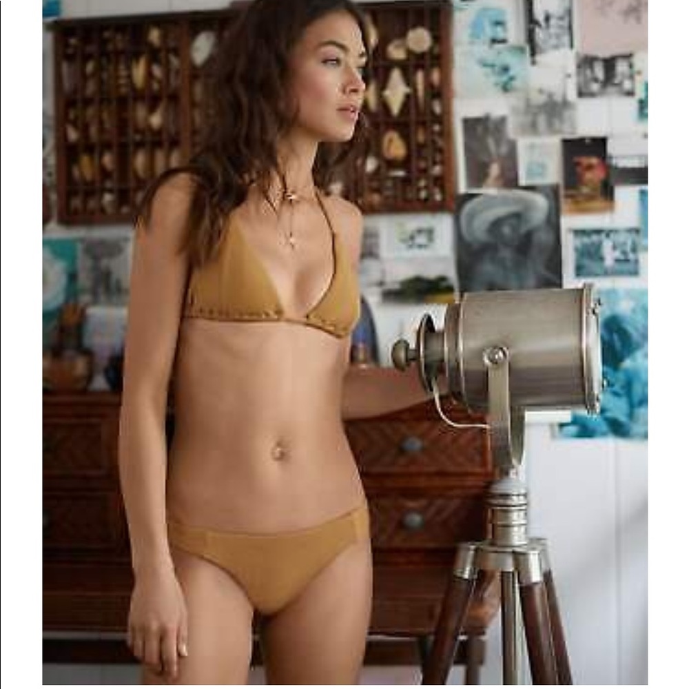 NWT PILYQ Gold Pearl Ribbed Bikini Top & Botton